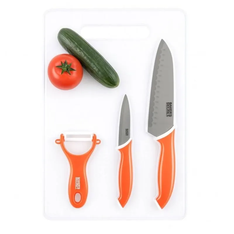 Jogo Utensílios Faca Santoku Legumes Descascador Tábua Corte