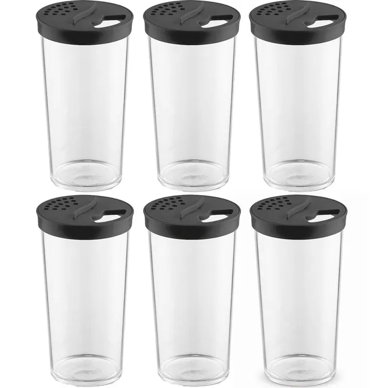 Kit 6 Farinheiros Porta Temperos Farofa UZ 500ml Condimentos com Tampa de Dupla Abertura Pretos