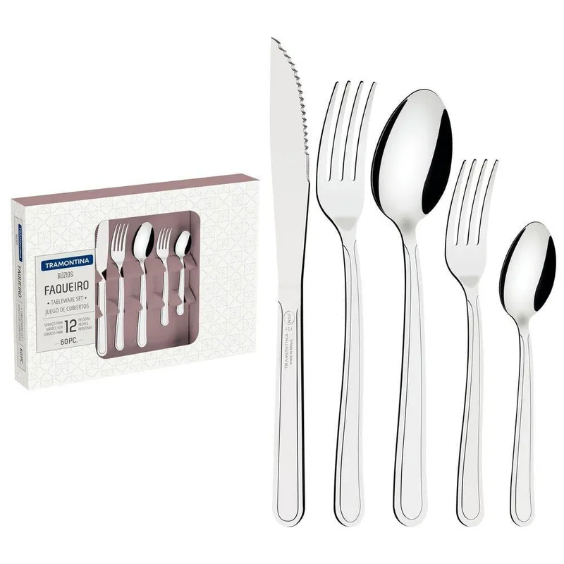 Faqueiro Búzios 60 Peças Aço Inox para Churrasco Tramontina