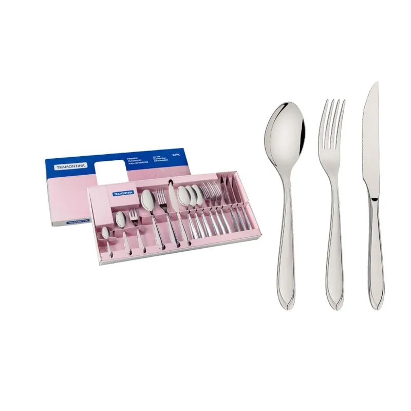 Faqueiro Tramontina Laguna 24 Peças Aço Inox com Facas de Churrasco