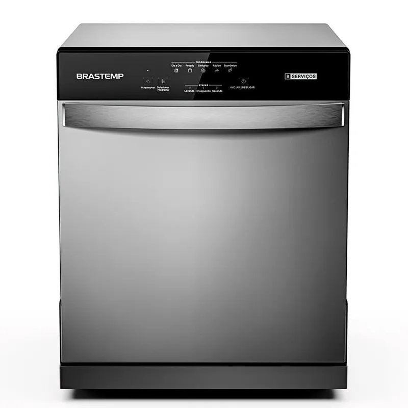Lava Louças Brastemp Cinza Metálico com 08 Serviços e 05 Programas de Lavagem - BLF08B