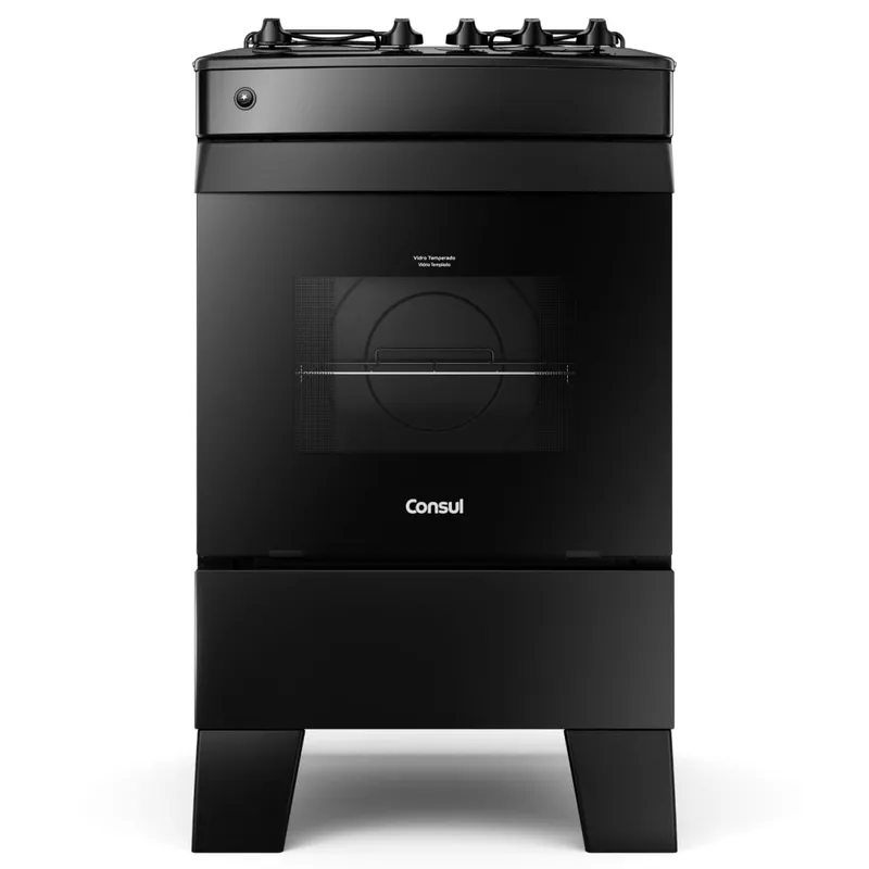 Fogão 4 Bocas Preto Consul com Mesa Esmaltada CFO4ZAE Bivolt