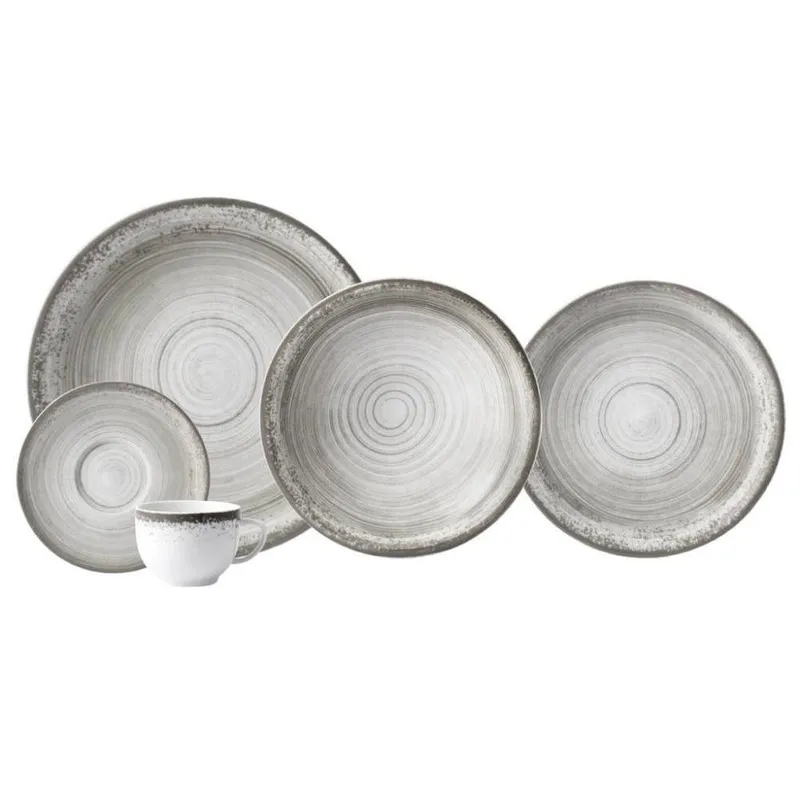 Aparelho de Jantar 20 Peças Esfera em Porcelana Resistente ao Micro-ondas e Lava-louças Cinza