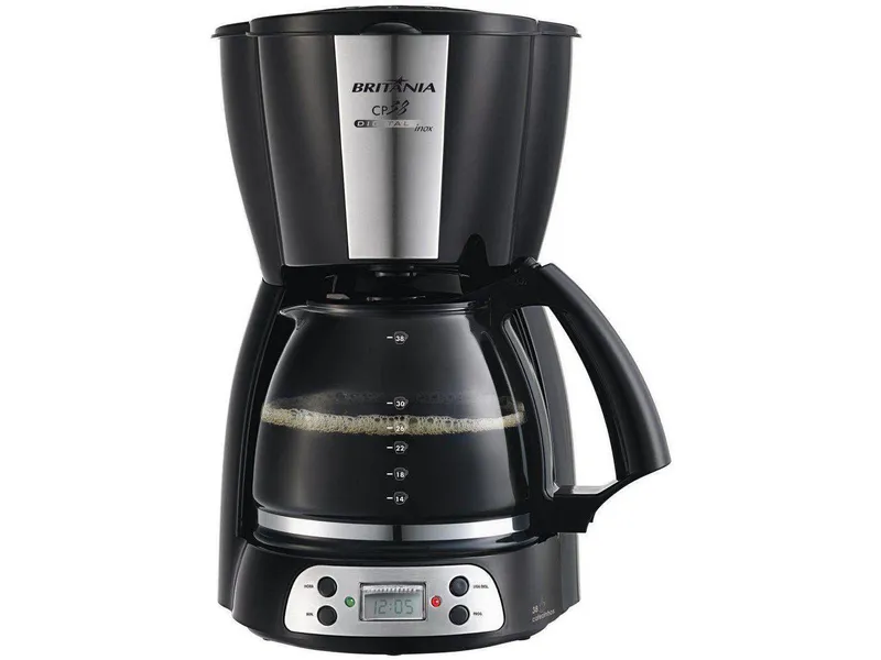 Cafeteira Elétrica Britânia CP38 Digital 38 Xícaras 800W Jarra de Inox Preto/Inox