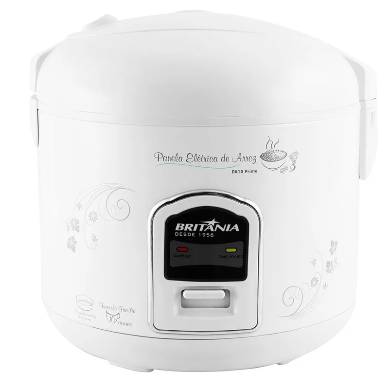 Panela de Arroz Elétrica Britânia PA10 Prime 4L 300W com Bandeja para Vapor Branco