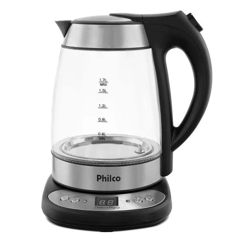 Chaleira Elétrica Philco PCHD Digital Glass 1,7L Vidro com Painel Digital e Controle de Temperatura