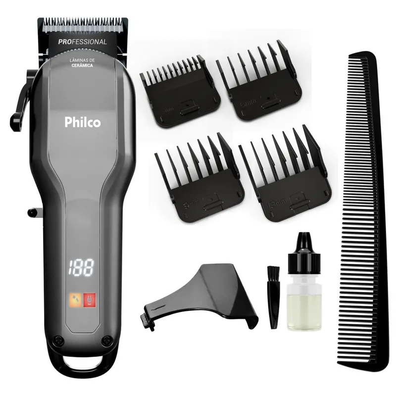 Máquina de Cortar Cabelo Philco 8 Acessórios 10W PCR07 Bivolt