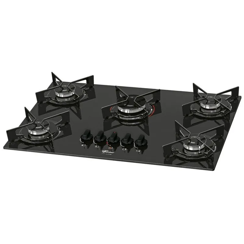 Cooktop a Gas Fischer Fit Line 5 Bocas Vidro Temperado Preto Bivolt