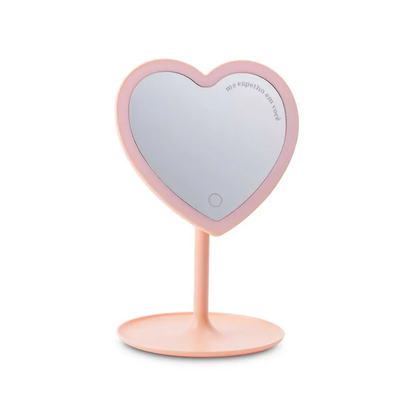 Espelho de Mesa Com Led Coração Rosa Bivolt