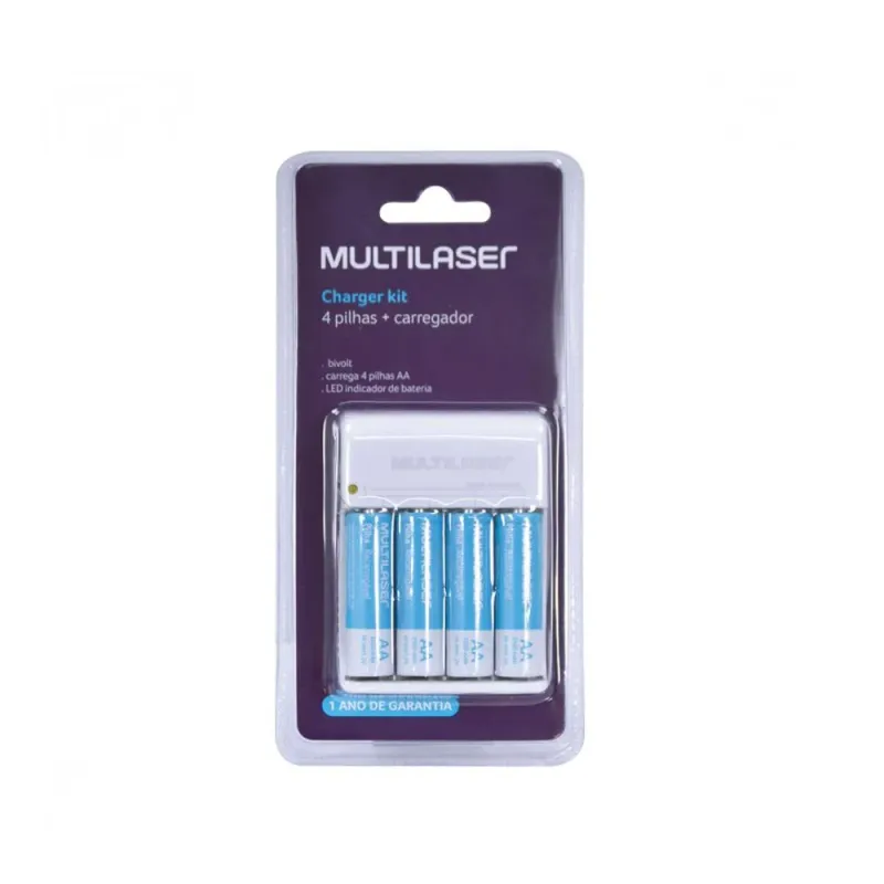 Carregador de Pilhas Multilaser CB054 com 4 Pilhas AA 2500mAh