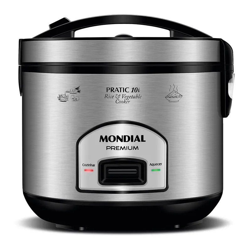 Panela Elétrica de Arroz Mondial Pratic 10i PE-42-10X 700W 10 Xícaras Preto/Inox