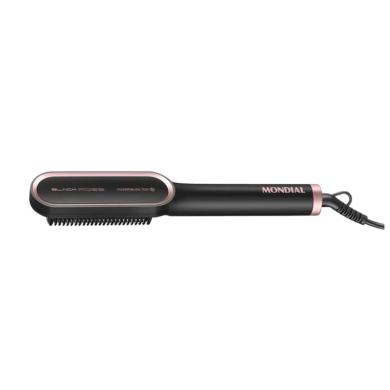 Escova Alisadora Black Rose Mondial Preto e Rose EA-07 Bivolt
