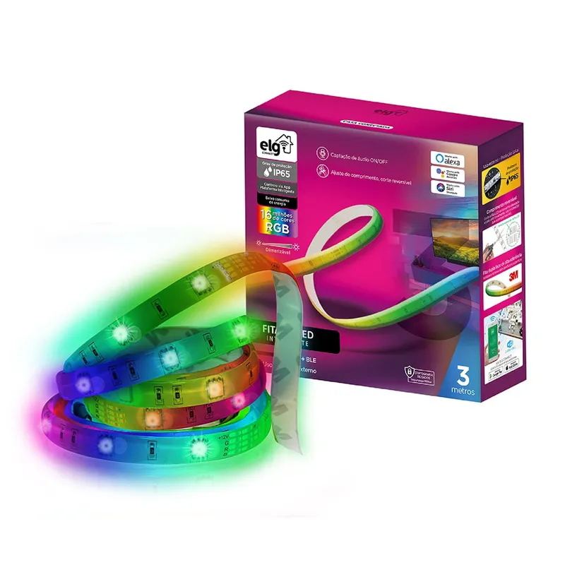 Fita LED RGB Inteligente Wi-Fi Dimerizável Bluetooth ELG Bivolt