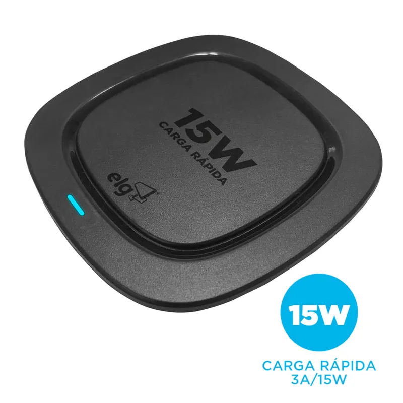 Carregador de Mesa Sem Fio Wireless Inducao 15W Carga Rapida ELG Bivolt