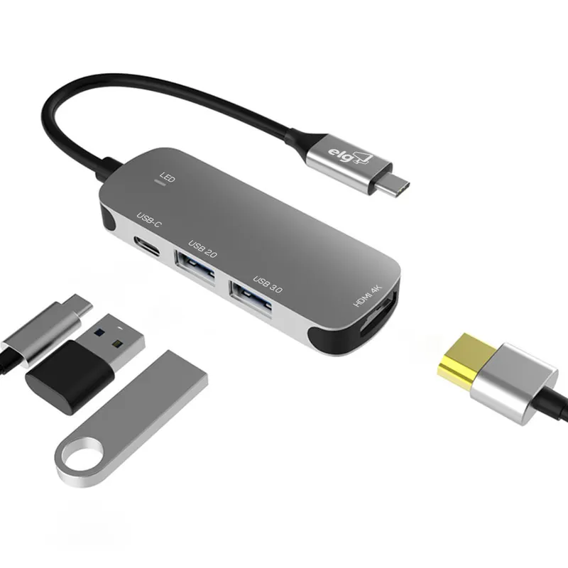 Adaptador Hub USB-C 3.0 Expansao 4 Portas HDMI 4K ELG Bivolt