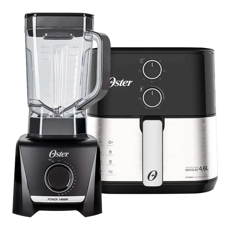 Kit Fritadeira Air Fryer e Liquidificador Oster Inox Compact 4,6L 110V