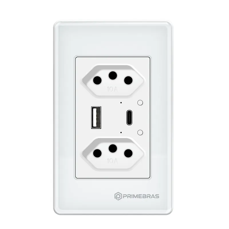 Tomada Dupla Inteligente Wi-fi C/ Usb Usb-c Primebras TP1220B Bivolt