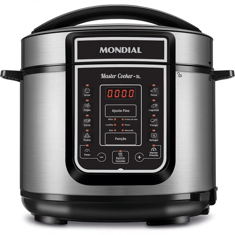 Panela de Pressão Elétrica Digital Mondial PE-38 5L 900W com Display Preto Inox 110V