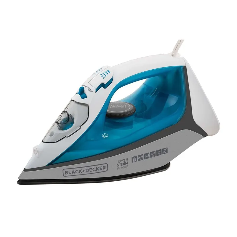 Ferro de Passar a Vapor Black Decker FX3060 com Base Antiaderente Azul e Branco