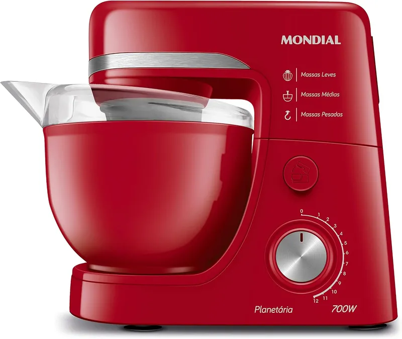 Batedeira Planetária Mondial BP-03-R 700W 12 Velocidades Tigela 4,5L Vermelha 110V