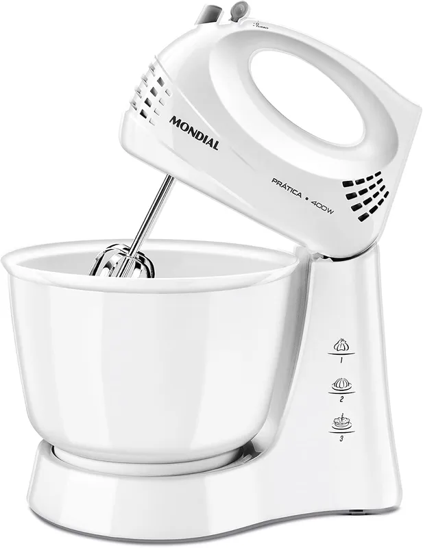 Batedeira Mondial Prática B-44-W 400W 3 Velocidades Tigela 3,6L Branca 220V