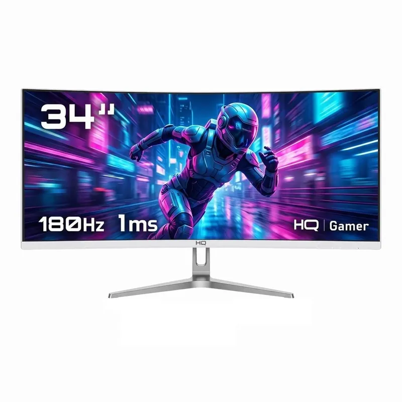 Monitor Gamer HQ 34" Branco Curvo 1ms 180Hz UltraWide QHD 3440x1440 Bivolt