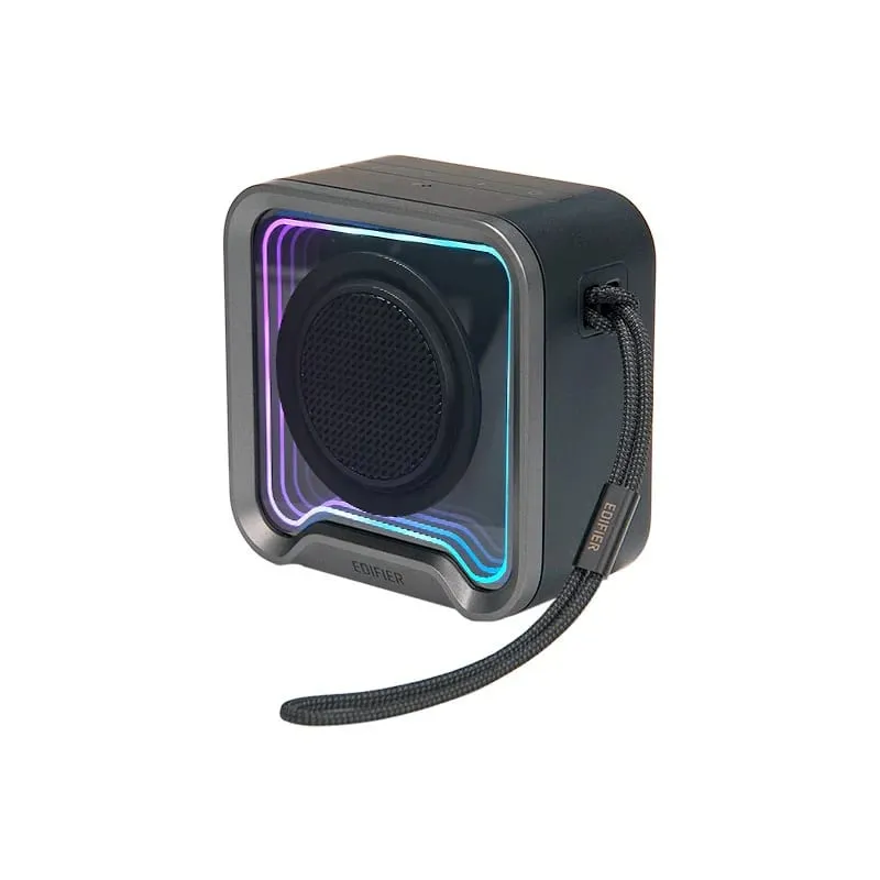 Caixa de Som Portátil Edifier QS20, Bluetooth 6.0, 6W RMS, À Prova d'Água IP67, Painel 3D RGB, Até 12h de Bateria, Preto