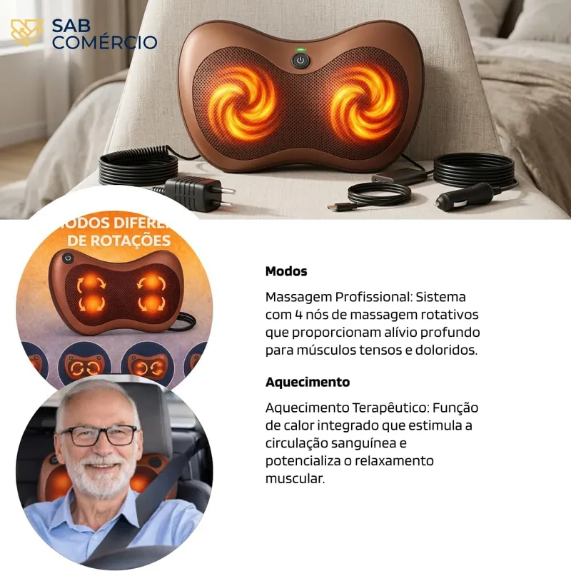 Almofada Massageadora Shiatsu com Cromoterapia – Elétrica com