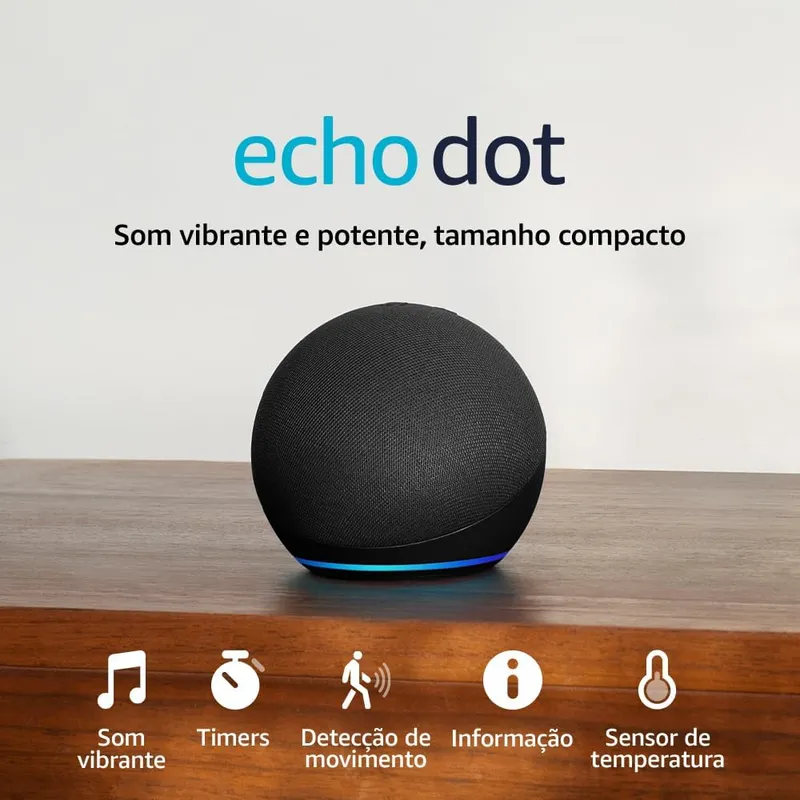 Echo Dot 5ª Geração Amazon, Smart Speaker com Alexa e Sensor de Temperatura, Preto
